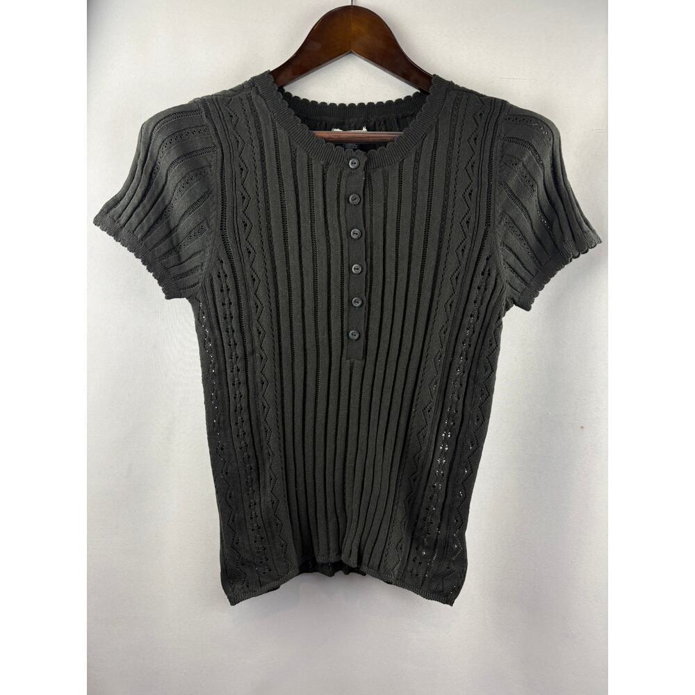 Women’s American Eagle Medium Dark Gray Knit 3/4 Button Short Sleeve